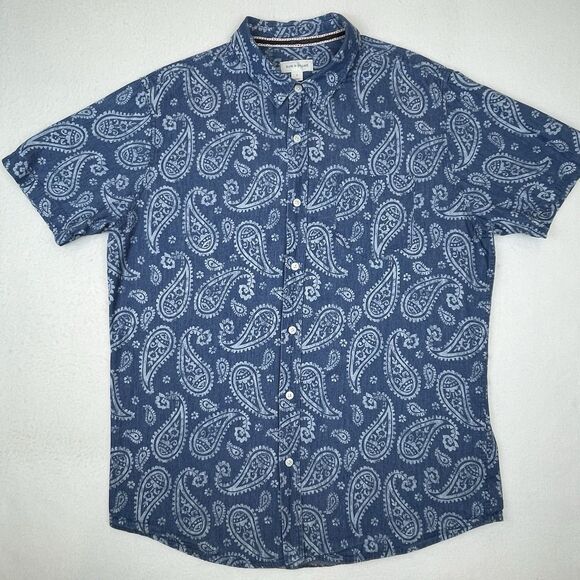 Sun & Stone Men’s Printed Denim Shortsleeve Paisley Blue-L - Picture 3 of 12